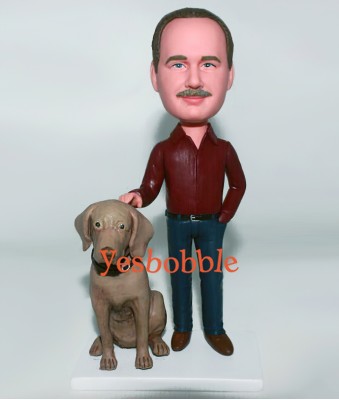 Casual Handsome with Pet Custom Bobblehead