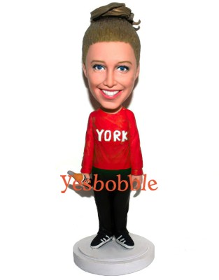 Casual Lady Holding a Bottle of Beer Bobblehead