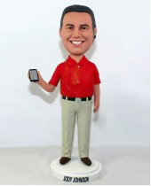 Casual Man Holding a Cellphone Bobblehead