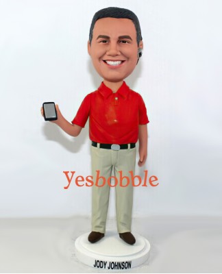 Casual Man Holding a Cellphone Bobblehead