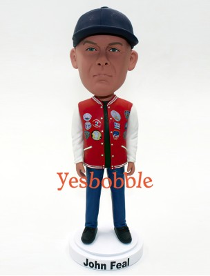 Custom Bobblehead With Red Varsity Jacket