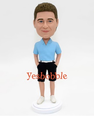 Man Casual in Short and Polo Shirt Bobblehead