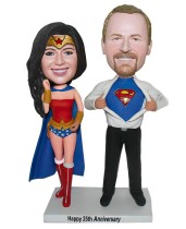 Custom Super Hero Couple Bobblehead, Happy 25th Anniversary