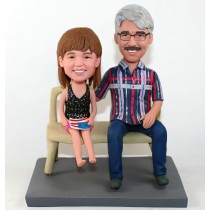 Dad And Daughter Sitting on Chair Bobblehead