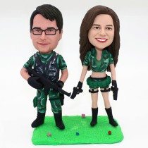 Military Agent Couple With Weapons Custom Bobblehead