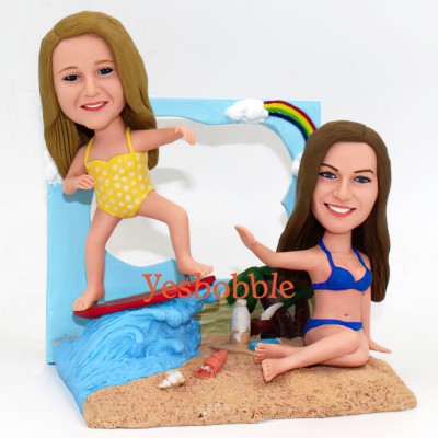 Mom And Daughter On Beach Bobblehead