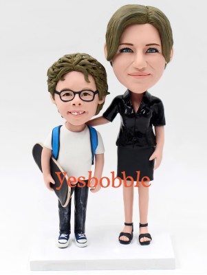 Mom And Son With Skateboard Bobblehead