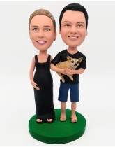 Pregnant Lady Couple with Pet Bobblehead