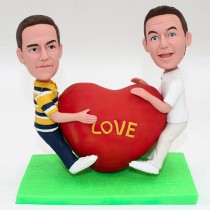 Same-sex Male Couple Hugging Heart Bobblehead