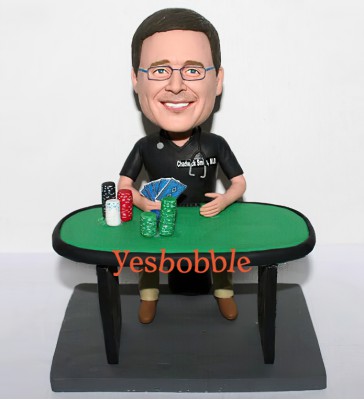 Bobblehead Sitting At A Gambling Table
