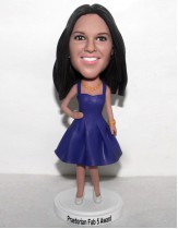 Girl in Bright Blue Dress with One Hand on Hips Bobblehead