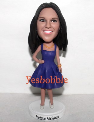 Girl in Bright Blue Dress with One Hand on Hips Bobblehead