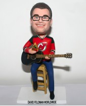 Acoustic Guitar Player Holding Pizza Bobblehead