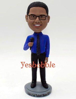 Male Singer Holding A Microphone Bobblehead