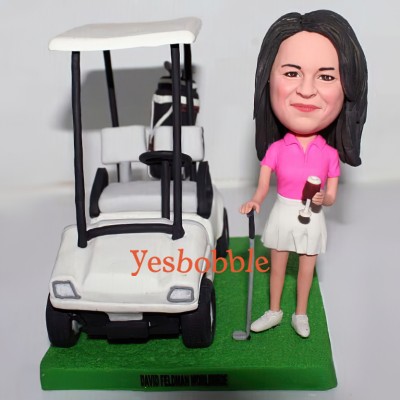 Golfer Standing by Golf Cart Bobblehead