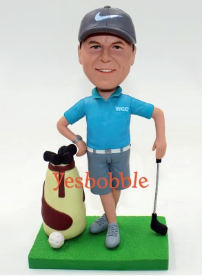 Golfer With Bag and Clubs Custom Bobblehead