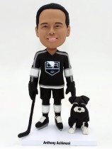 Hockey Player with His Lovely Dog Bobblehead