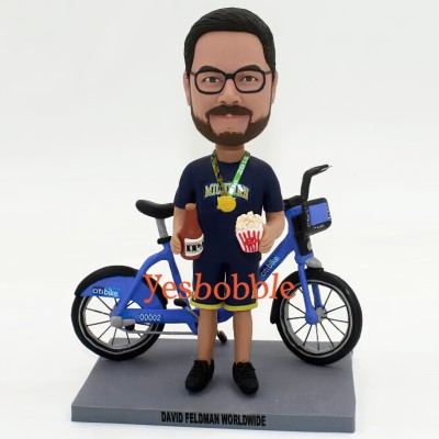 Cyclist holding Beer and Popcorn Bobblehead
