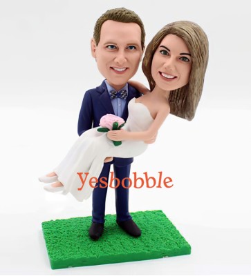 Groom Carries Bride On Lawn Bobblehead