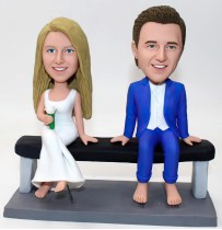 Wedding Couple Bobblehead Sitting On a Bench
