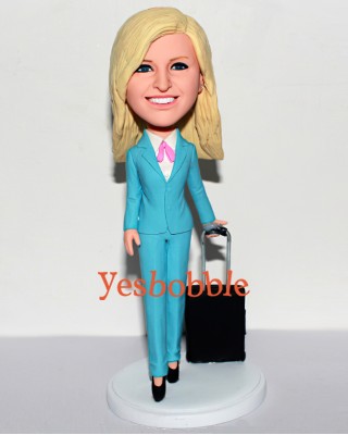 Business Woman Bobblehead With Suitcase