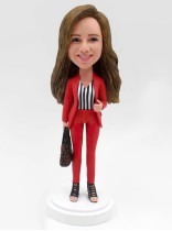 Female in Red Suit Holding a Handbag Bobblehead