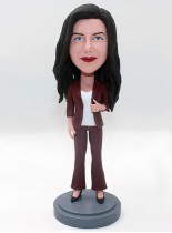 Office Lady in Burgundy Suit Bobblehead