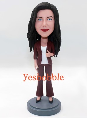 Office Lady in Burgundy Suit Bobblehead